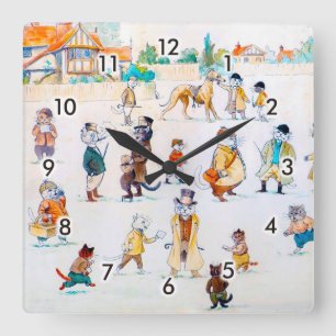 At the Cat-Town Races, Louis Wain Square Wall Clock