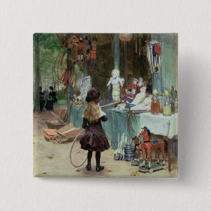 At the Champs-Elysees Gardens, c.1897 (gouache on 2 Inch Square Button