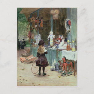 At the Champs-Elysees Gardens, c.1897 (gouache on Postcard