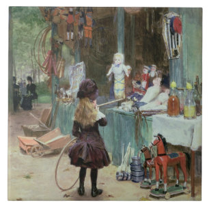 At the Champs-Elysees Gardens, c.1897 (gouache on Tile
