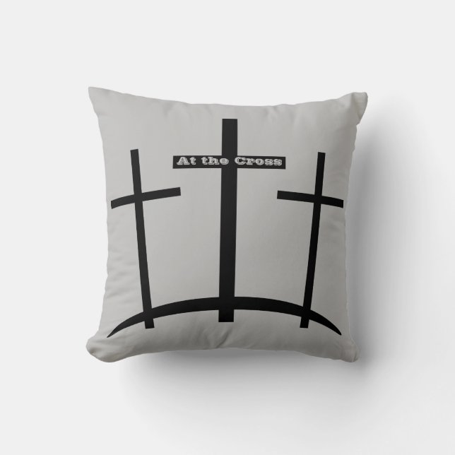 At the Cross  three crosses Throw Pillow (Front)