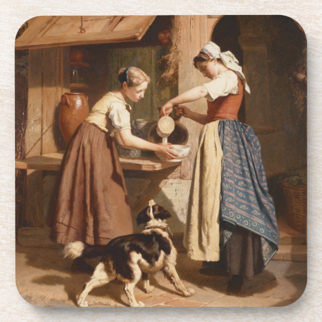 At the Dairy, 1866 (oil on panel) Coaster (Front)