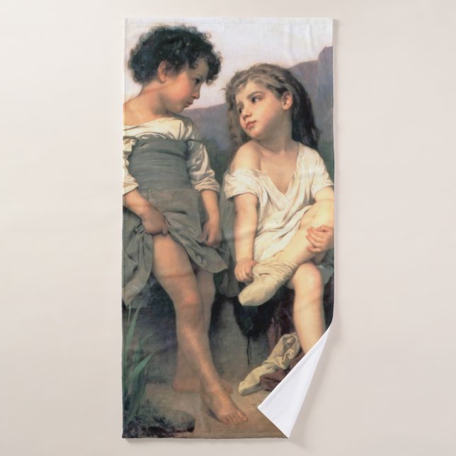 At the Edge of the Brook, Bouguereau Bath Towel (Bath Towel)