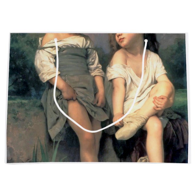 At the Edge of the Brook, Bouguereau Large Gift Bag (Front)