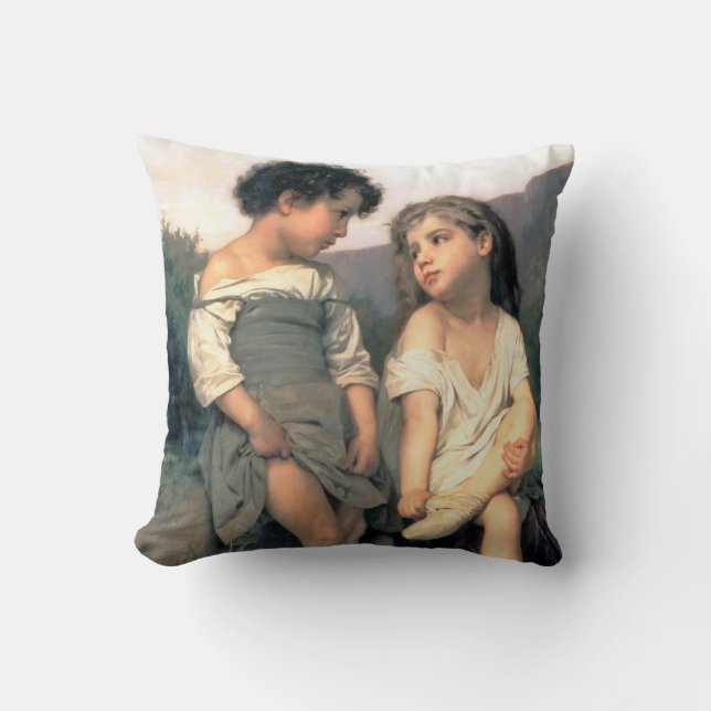 At the Edge of the Brook, Bouguereau Throw Pillow (Front)