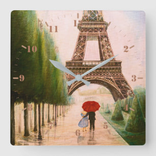 At the Eiffel Tower  Square Wall Clock