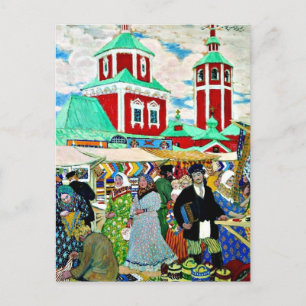 At the Fair, fine art painting by Boris Kustodiev Postcard