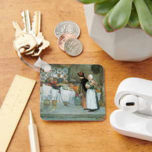 At The Florist by Childe Hassam, Vintage Fine Art Keychain