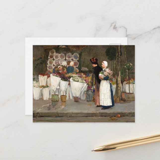 At the Florist by Frederick Childe Hassam Holiday Postcard (Front/Back In Situ)