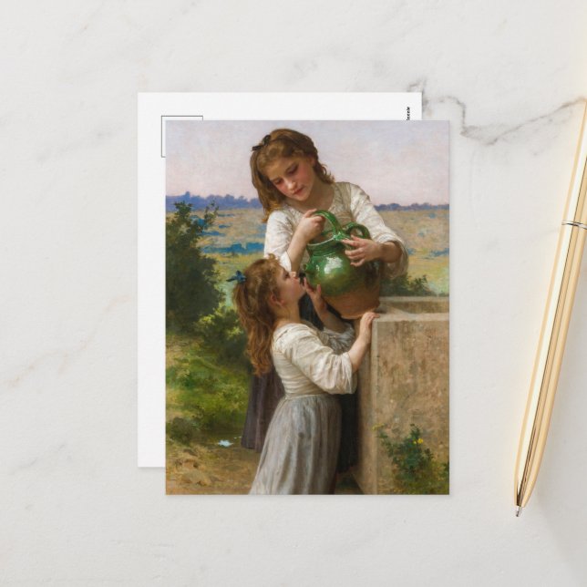 At The Fountain by William Adolphe Bouguereau Holiday Postcard (Front/Back In Situ)