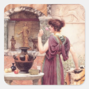 At the Garden Shrine, Pompeii by John Godward Square Sticker