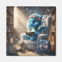 At the Library - Blue Dragon Magnet