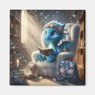 At the Library - Blue Dragon Magnet