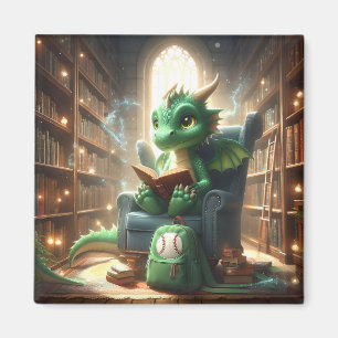 At the Library - Green Dragon Magnet