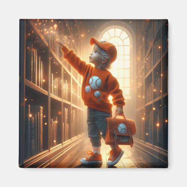 At the Library - Orange Magnet (Front)