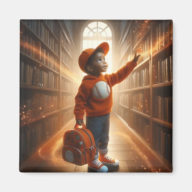 At the Library - Orange Magnet (Front)