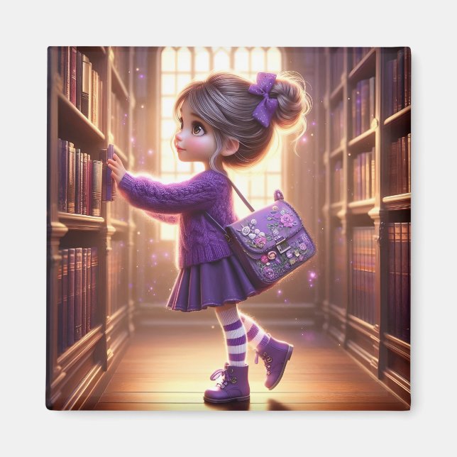 At the Library - Purple Magnet (Front)