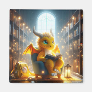 At the Library - Yellow Dragon Magnet