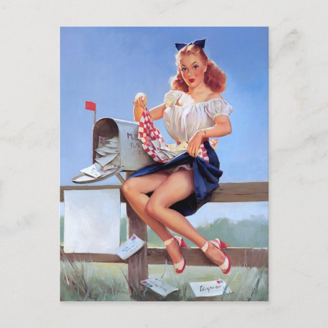 At the Mailbox Pin Up Postcard (Front)