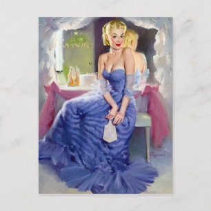 At the Mirror Pin Up Postcard
