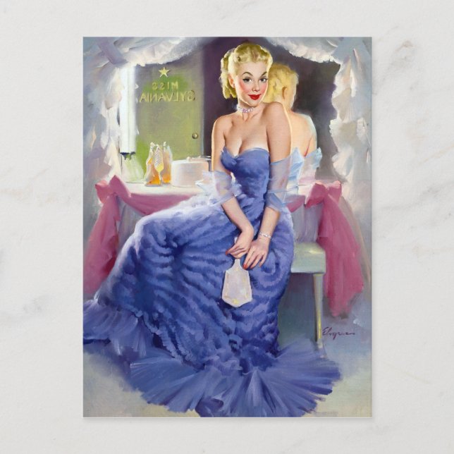 At the Mirror Pin Up Postcard (Front)