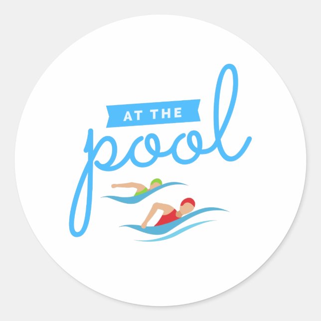 At the pool  classic round sticker (Front)