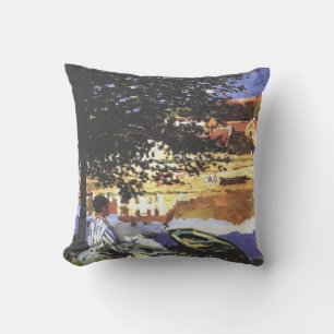 At the Seine at Bennecourt - Claude Monet - c1900 Throw Pillow