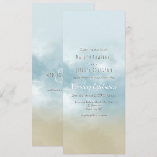 At the shore ocean surf beach wedding invitation (Front/Back)