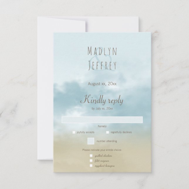 At the shore ocean surf beach wedding RSVP Card (Front)