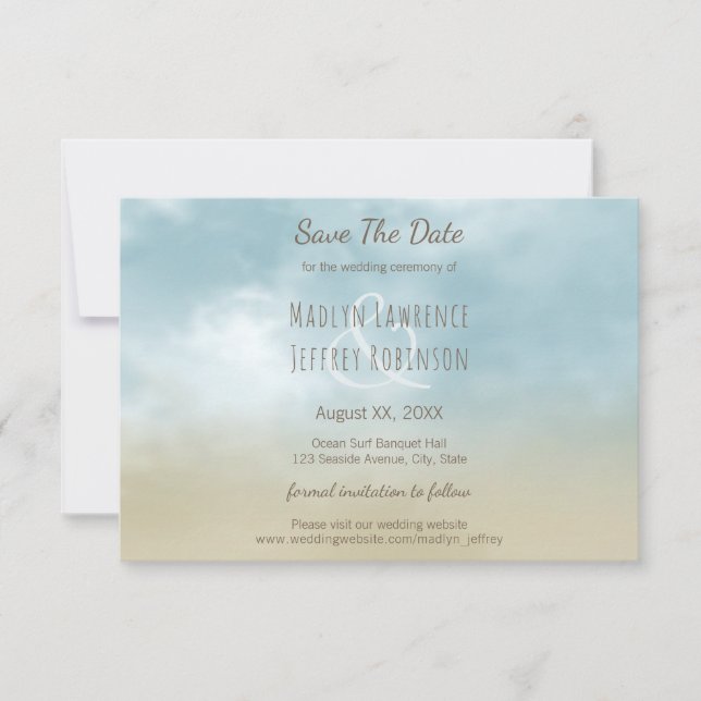 At the shore ocean surf beach wedding  save the date (Front)