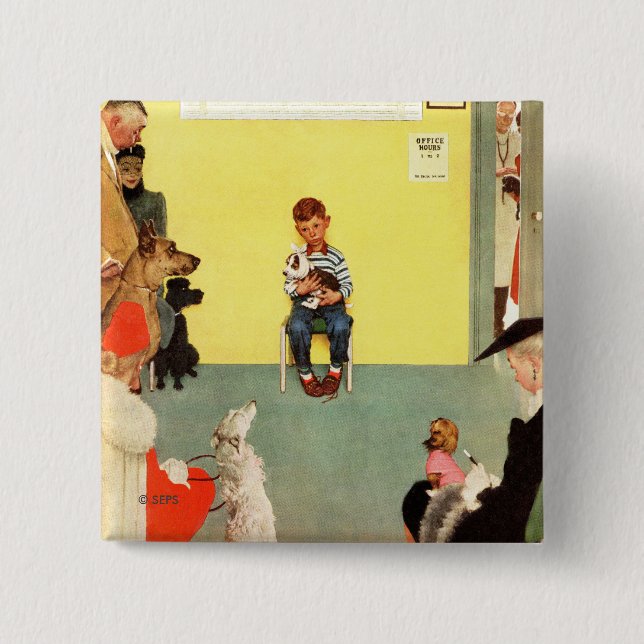 At The Vets by Norman Rockwell 2 Inch Square Button (Front)