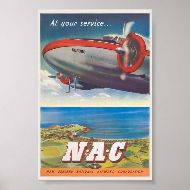 At your Service NAC New Zealand Vintage Poster (Front)