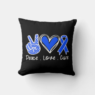 Ataxia Awareness Month Blue Ribbon Peace Love Cure Throw Pillow