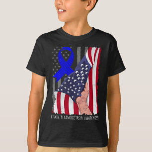 Ataxia Telangiectasia Awareness American Flag Blue T-Shirt