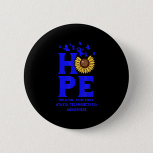Ataxia Telangiectasia Blue Hope Vintage Sunflower  2 Inch Round Button
