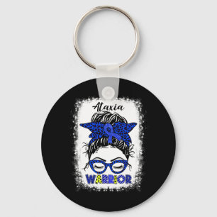 Ataxia Warrior Messy Bun Blue Ribbon Women Ataxia  Keychain