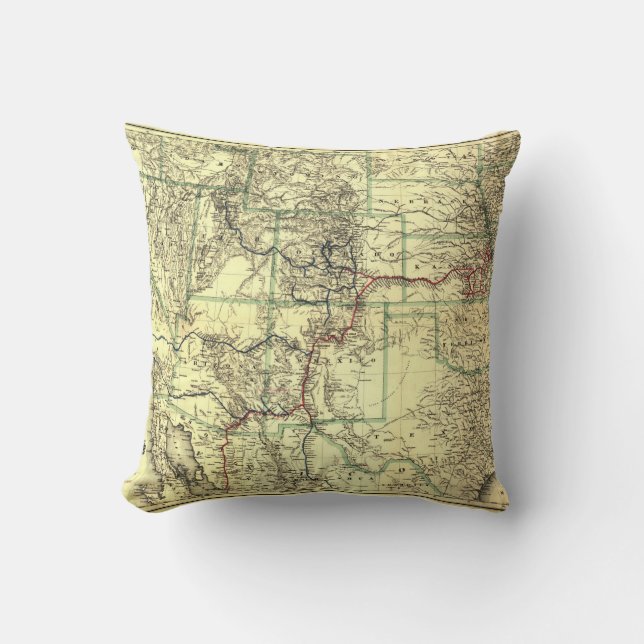 Atchison Topeka & Sante Fe Railroad MAP 1883 WEST Throw Pillow (Front)
