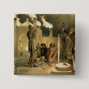 Ateseh-Gah, Indians Devoted to the Cult of Fire, B 2 Inch Square Button
