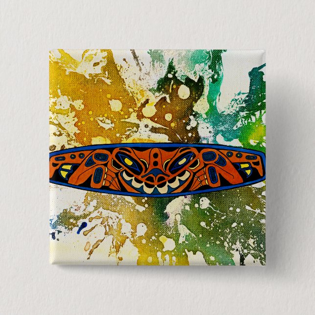 Athabascan Totem by Michael Moffa 2 Inch Square Button (Front)