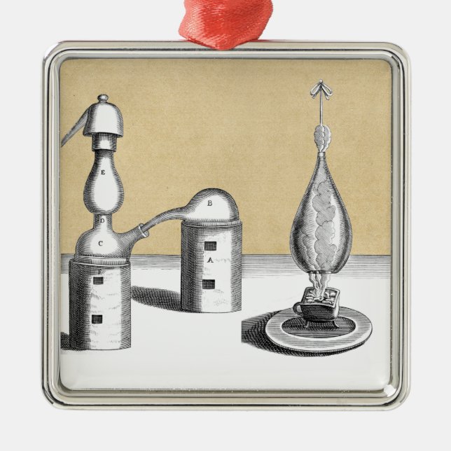 Athanor Alchemy Furnace and Alembic Flask Metal Ornament (Front)