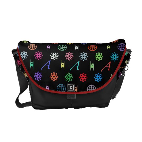 Atheism Monogram (bright on black) Messenger Bags