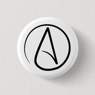 Atheism symbol: black on white 1 inch round button
