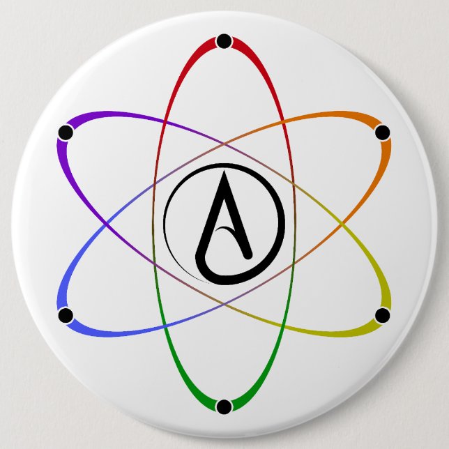 Atheist Atom Symbol Rainbow 6 Inch Round Button (Front)