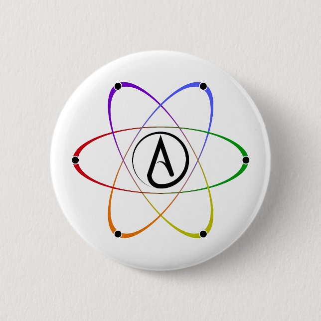 Atheist Atom Symbol Rainbow Black 2 Inch Round Button (Front)