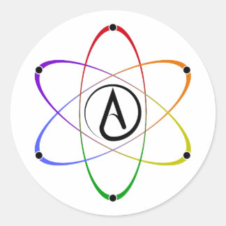 Atheist Atom Symbol Rainbow Black Classic Round Sticker
