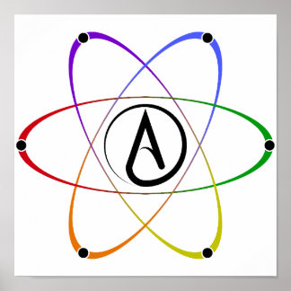 Atheist Atom Symbol Rainbow Black Poster