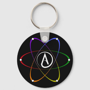 Atheist Atom Symbol Rainbow White Keychain