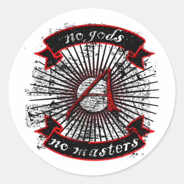 Atheist No Gods, No Masters Classic Round Sticker (Front)