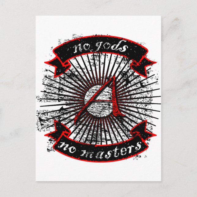 Atheist No Gods, No Masters Postcard (Front)