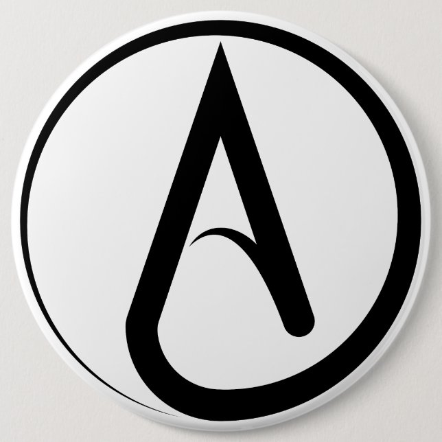 Atheist Symbol Black 6 Inch Round Button (Front)